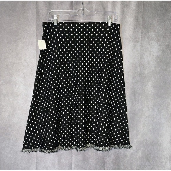 Milano Black White Polka Dot A-Line Skirt Women's Size L Flowy Fringe Hem - Picture 4 of 6